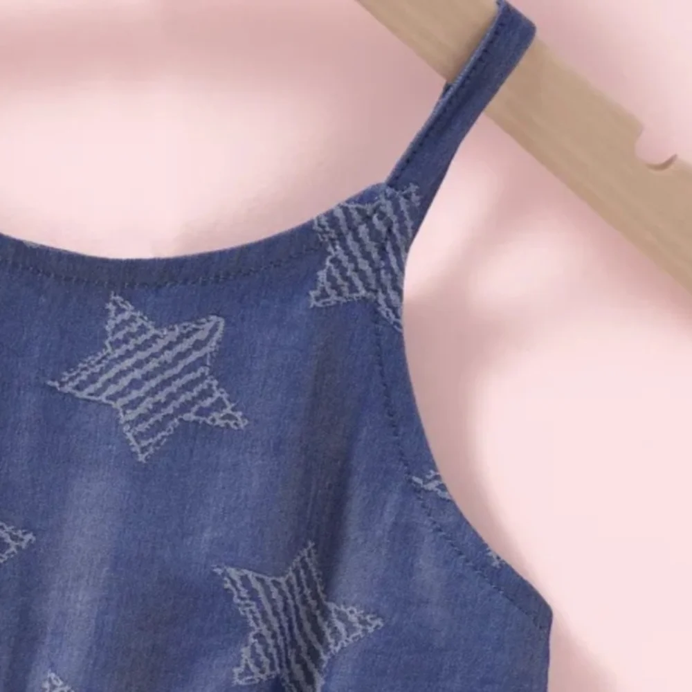 Girls Star Denim Blue Sleeveless Gray Tiered Tulle Summer Holiday Dress 18-24M